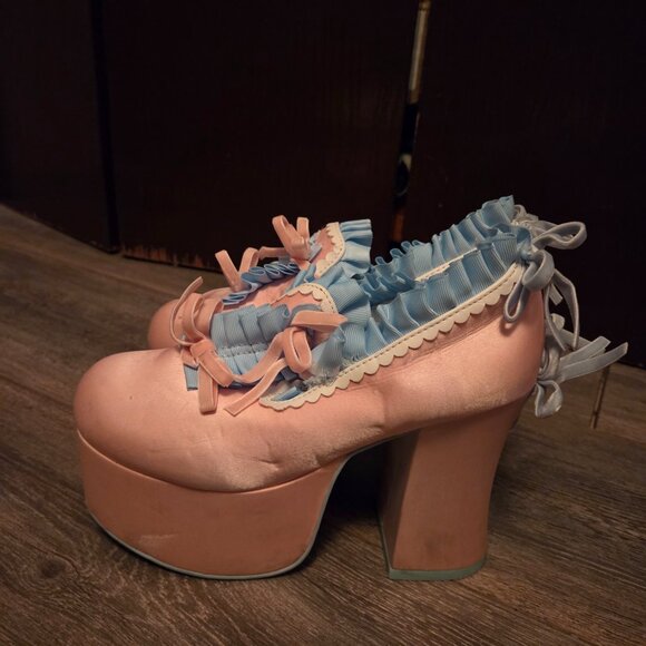 Dollskill Sugarthrillz Blue and pink satin shoes US 5 - Picture 6 of 12